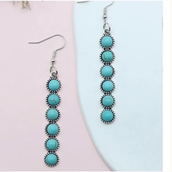 ❤️ FREE Turquoise Round Drop Abstract Geo Hipster Hippie Art Chic Faux Earrings - Picture 1 of 4